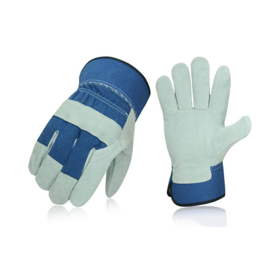 safety cuff with double palm split cowhide leather working gloves